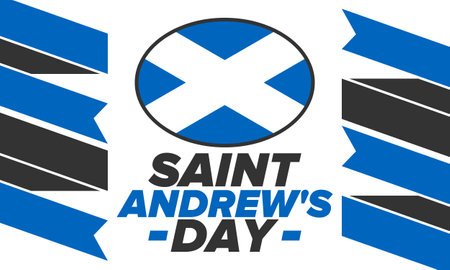 Saint Andrew's Day in Scotland. National day in Scotland. Happy holiday Andermas, celebrated annual in November 30. Scottish flag. Patriotic elements. Poster, card, bannerのイラスト素材