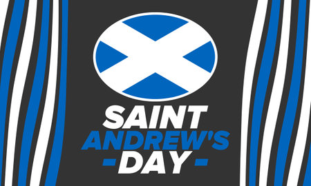 Saint Andrew's Day in Scotland. National day in Scotland. Happy holiday Andermas, celebrated annual in November 30. Scottish flag. Patriotic elements. Poster, card, bannerのイラスト素材
