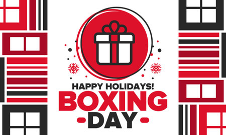 Boxing Day. Day after Christmas Day, when gifts are given! This holiday is associated with shopping and sporting events. Celebrated annually in the Great Britain on December 26thのイラスト素材