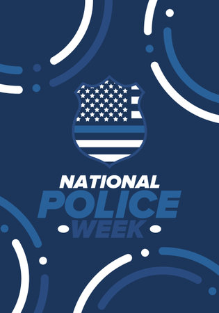 National Police Week in May. Celebrated annual in United States. In honor of the police hero. Police badge and patriotic elements. Officers Memorial Day. Poster, card, bannerのイラスト素材