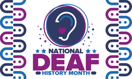National Deaf History Month. Celebrated from March through April in United States. In honour of the achievement of the deaf and hard of hearing. Poster, postcard, banner. Vectorのイラスト素材