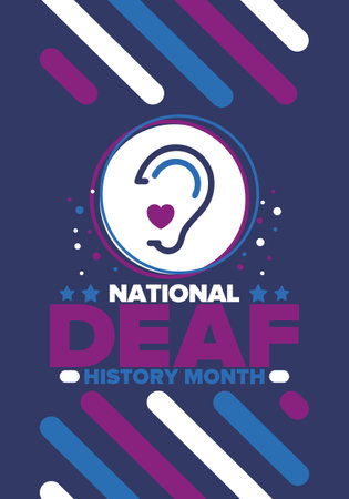 National Deaf History Month. Celebrated from March through April in United States. In honour of the achievement of the deaf and hard of hearing. Poster, postcard, banner. Vectorのイラスト素材