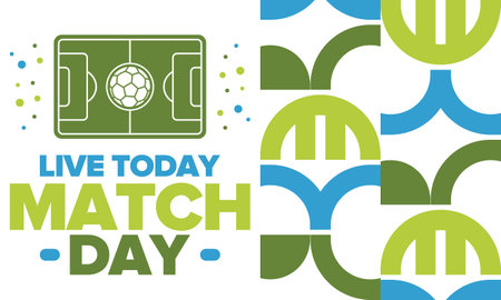 Soccer Match Day. Game day. Fooball pitch and ball. World championship and european cup. League playoff, final of regular season. Sport poster. Vector illustrationのイラスト素材