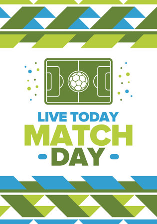 Soccer Match Day. Game day. Fooball pitch and ball. World championship and european cup. League playoff, final of regular season. Sport poster. Vector illustrationのイラスト素材