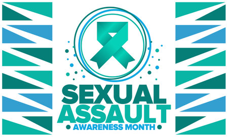 Sexual Assault Awareness Month in April. Annual campaign to promote education and the prevention of sexual violence. Social awareness symbol. Stop violence. Vector illustrationのイラスト素材