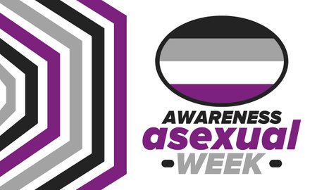 Asexual Awareness Week. International campaign to educate individuals about asexual. Celebrated annual in October. Asexual color flag. Poster, card, banner and background. Vectorのイラスト素材