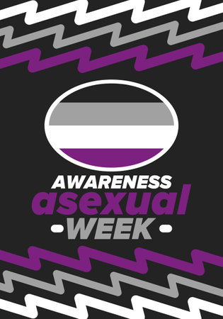 Asexual Awareness Week. International campaign to educate individuals about asexual. Celebrated annual in October. Asexual color flag. Poster, card, banner and background. Vectorのイラスト素材