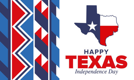 Texas Independence Day. Freedom holiday in Unites States, celebrated annual in March. Lone star flag. Texas flag. Patriotic sign and elements. Poster, card, banner and backgroundのイラスト素材