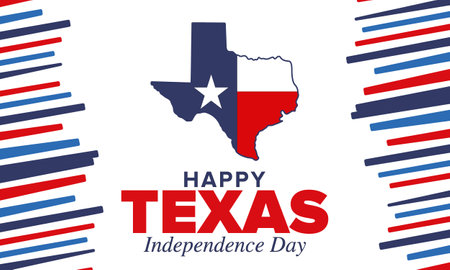 Texas Independence Day. Freedom holiday in Unites States, celebrated annual in March. Lone star flag. Texas flag. Patriotic sign and elements. Poster, card, banner and backgroundのイラスト素材