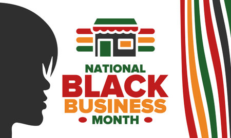 Black Business Month in August. Celebrated annual in United States. Support African American community. Black-owned businesses campaign. Poster, greeting card, banner, backgroundのイラスト素材
