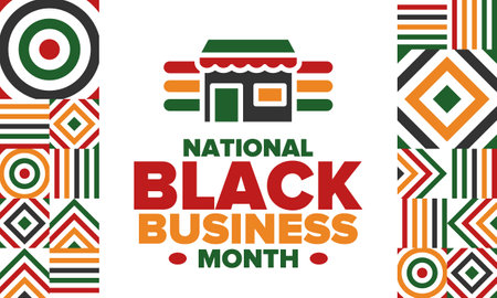 Black Business Month in August. Celebrated annual in United States. Support African American community. Black-owned businesses campaign. Poster, greeting card, banner, backgroundのイラスト素材