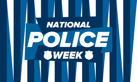 National Police Week in May. Celebrated annual in United States. In honor of the police hero. Police badge and patriotic elements. Officers Memorial Day. Poster, card, bannerのイラスト素材
