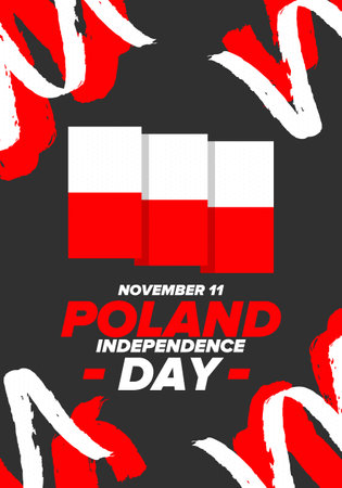 Independence Day in Poland. National happy holiday, celebrated annual in November 11. Polish flag. Patriotic elements. Poster, card, banner and background. Vector illustrationのイラスト素材