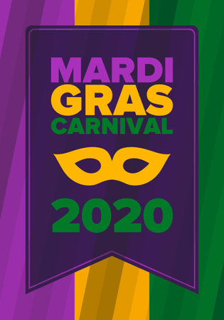 Mardi Gras Carnival in New Orleans. Fat Tuesday. Traditional holiday, celebration annual. Folk festival, costume masquerade, fun party. Carnival mask. Poster, card, banner. Vectorのイラスト素材