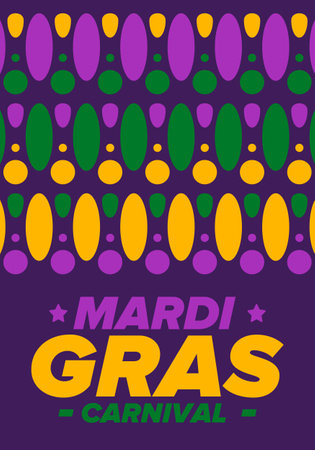 Mardi Gras Carnival in New Orleans. Fat Tuesday. Traditional holiday, celebration annual. Folk festival, costume masquerade, fun party. Carnival mask. Poster, card, banner. Vectorのイラスト素材