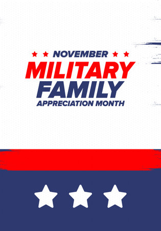 National Military Family Month in United States. Celebrate annual in November. Thank you for military family. Patriotic american elements. Poster, card, banner, background. Vectorのイラスト素材