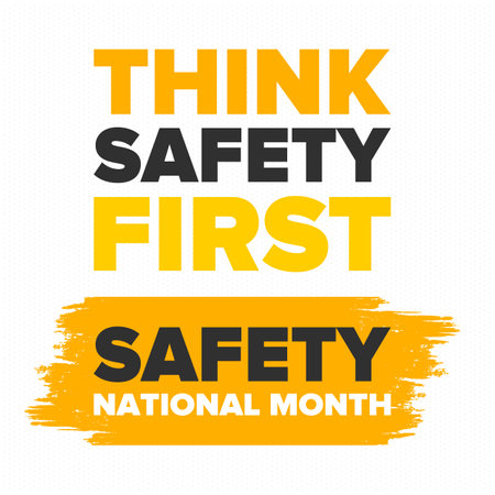 National Safety Month in June. Annual month-long celebrated in United States. Warning of unintentional injuries at work, at home, on the road. Safety concept. Poster, card, bannerのイラスト素材