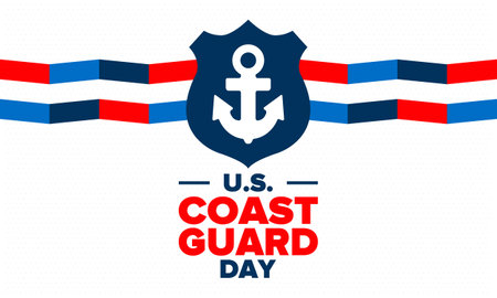 U.S. Coast Guard Birthday in United States. Federal holiday, celebrated annual in August 4. Sea style. Design with anchor and shield. Patriotic element. Poster, greeting cardのイラスト素材