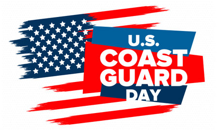 U.S. Coast Guard Birthday in United States. Federal holiday, celebrated annual in August 4. Sea style. Design with anchor and shield. Patriotic element. Poster, greeting cardのイラスト素材