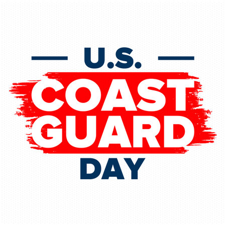 U.S. Coast Guard Birthday in United States. Federal holiday, celebrated annual in August 4. Sea style. Design with anchor and shield. Patriotic element. Poster, greeting cardのイラスト素材