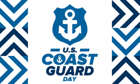 U.S. Coast Guard Birthday in United States. Federal holiday, celebrated annual in August 4. Sea style. Design with anchor and shield. Patriotic element. Poster, greeting cardのイラスト素材
