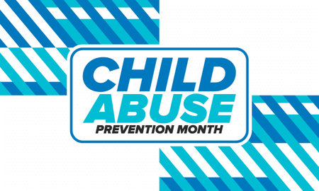 Child Abuse Prevention Month. Celebrate annual in April in United States. Stop child violence. Children protection and safety month. Unity for children. Poster, banner, backgroundのイラスト素材