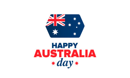 Australia Day. National happy holiday, celebrated annual in January 26. Australian flag. Patriotic elements. Poster, card, banner and background. Vector illustrationのイラスト素材