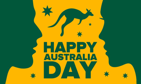 Australia Day. National happy holiday, celebrated annual in January 26. Australian flag. Patriotic elements. Poster, card, banner and background. Vector illustrationのイラスト素材