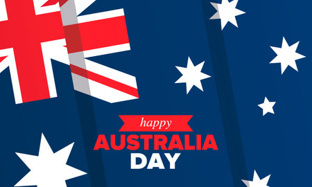 Australia Day. National happy holiday, celebrated annual in January 26. Australian flag. Patriotic elements. Poster, card, banner and background. Vector illustrationのイラスト素材