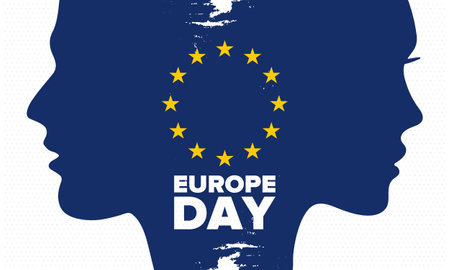 Europe Day. Annual public holiday in May. Is the name of two annual observance days - 5 May by the Council of Europe and 9 May by the European Union. Poster, card, bannerのイラスト素材