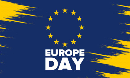 Europe Day. Annual public holiday in May. Is the name of two annual observance days - 5 May by the Council of Europe and 9 May by the European Union. Poster, card, bannerのイラスト素材