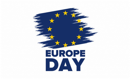 Europe Day. Annual public holiday in May. Is the name of two annual observance days - 5 May by the Council of Europe and 9 May by the European Union. Poster, card, bannerのイラスト素材