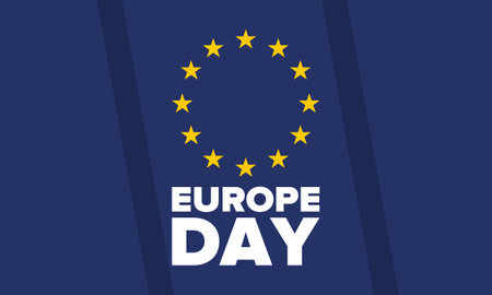 Europe Day. Annual public holiday in May. Is the name of two annual observance days - 5 May by the Council of Europe and 9 May by the European Union. Poster, card, bannerのイラスト素材