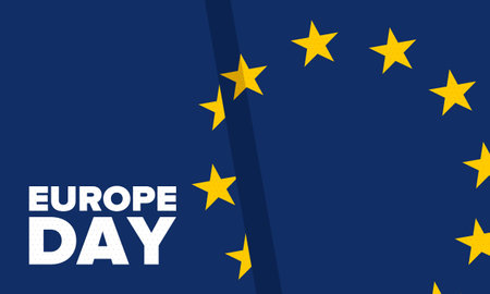 Europe Day. Annual public holiday in May. Is the name of two annual observance days - 5 May by the Council of Europe and 9 May by the European Union. Poster, card, bannerのイラスト素材