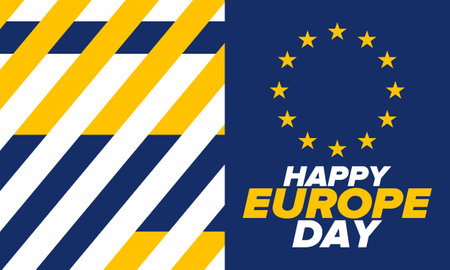 Europe Day. Annual public holiday in May. Is the name of two annual observance days - 5 May by the Council of Europe and 9 May by the European Union. Poster, card, bannerのイラスト素材