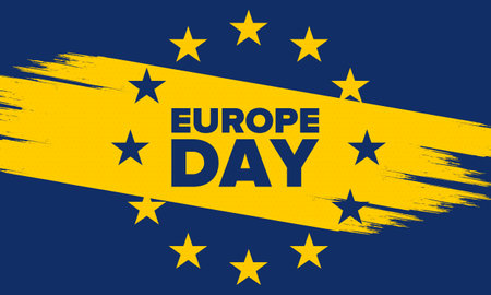 Europe Day. Annual public holiday in May. Is the name of two annual observance days - 5 May by the Council of Europe and 9 May by the European Union. Poster, card, bannerのイラスト素材
