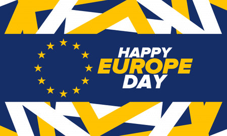 Europe Day. Annual public holiday in May. Is the name of two annual observance days - 5 May by the Council of Europe and 9 May by the European Union. Poster, card, bannerのイラスト素材