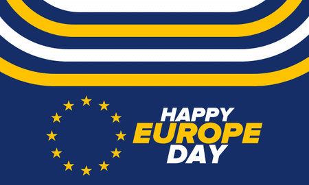 Europe Day. Annual public holiday in May. Is the name of two annual observance days - 5 May by the Council of Europe and 9 May by the European Union. Poster, card, bannerのイラスト素材