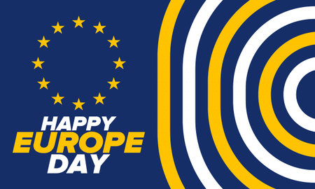 Europe Day. Annual public holiday in May. Is the name of two annual observance days - 5 May by the Council of Europe and 9 May by the European Union. Poster, card, bannerのイラスト素材