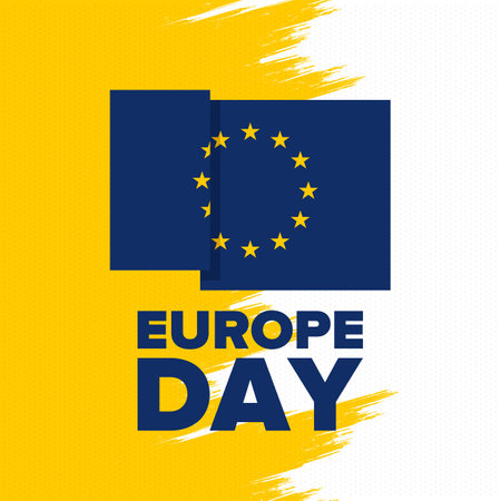 Europe Day. Annual public holiday in May. Is the name of two annual observance days - 5 May by the Council of Europe and 9 May by the European Union. Poster, card, bannerのイラスト素材