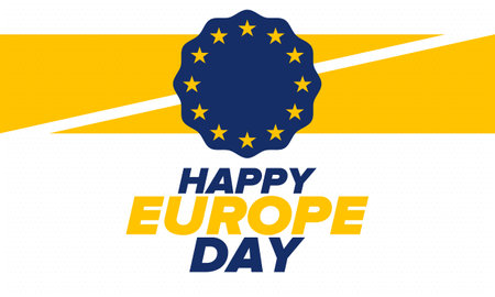 Europe Day. Annual public holiday in May. Is the name of two annual observance days - 5 May by the Council of Europe and 9 May by the European Union. Poster, card, bannerのイラスト素材
