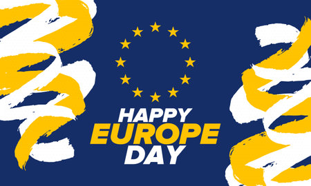Europe Day. Annual public holiday in May. Is the name of two annual observance days - 5 May by the Council of Europe and 9 May by the European Union. Poster, card, bannerのイラスト素材