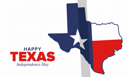 Texas Independence Day. Freedom holiday in Unites States, celebrated annual in March. Lone star flag. Texas flag. Patriotic sign and elements. Poster, card, banner and backgroundのイラスト素材