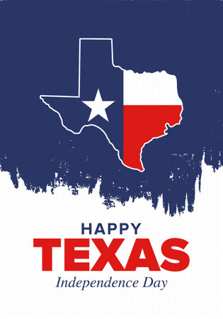 Texas Independence Day. Freedom holiday in Unites States, celebrated annual in March. Lone star flag. Texas flag. Patriotic sign and elements. Poster, card, banner and backgroundのイラスト素材