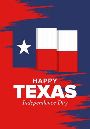 Texas Independence Day. Freedom holiday in Unites States, celebrated annual in March. Lone star flag. Texas flag. Patriotic sign and elements. Poster, card, banner and backgroundのイラスト素材