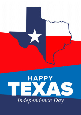 Texas Independence Day. Freedom holiday in Unites States, celebrated annual in March. Lone star flag. Texas flag. Patriotic sign and elements. Poster, card, banner and backgroundのイラスト素材