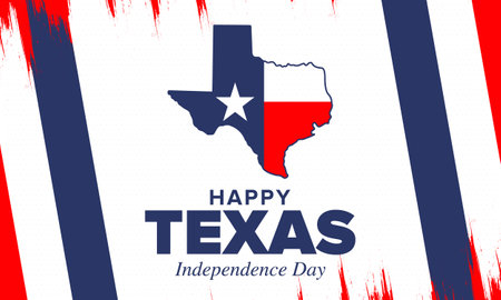 Texas Independence Day. Freedom holiday in Unites States, celebrated annual in March. Lone star flag. Texas flag. Patriotic sign and elements. Poster, card, banner and backgroundのイラスト素材