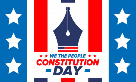 Constitution Day in United States. Holiday, celebrate annual in September 17. Citizenship Day. American Day. We the People. Patriotic american elements. Vector posterのイラスト素材