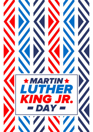Martin Luther King, Jr. Day. Celebrated annual in United States in January, federal holiday. African American Rights Fighter. Patriotic american elements. Poster, card, bannerのイラスト素材