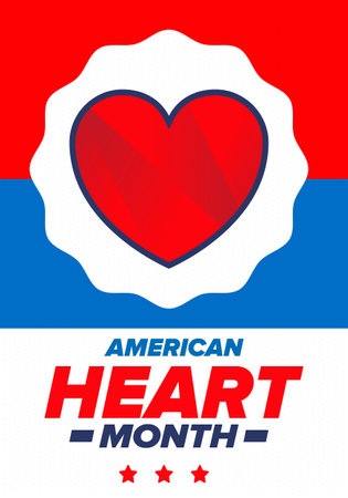American Heart Month in United States. Celebrate annual in February. Nationwide problem of heart and blood vessel diseases. Medical healthcare concept. Support and protection campaのイラスト素材